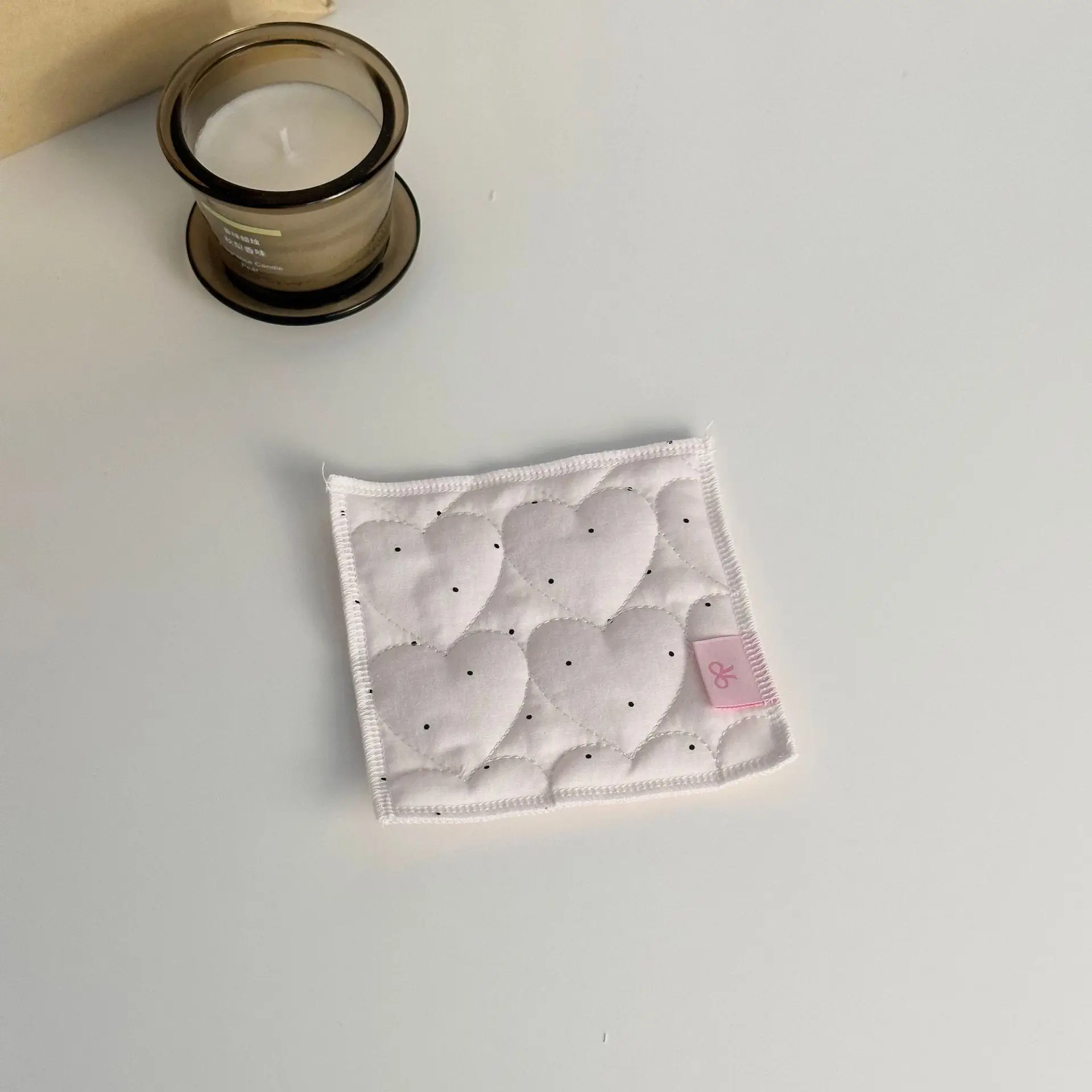 Kawaii Double Sided Quilted Coaster Ladies Heart Stitch Dot Cloth Cup Pad Reversible Plaid Table Protection Coffee Mug Coaster - view 6