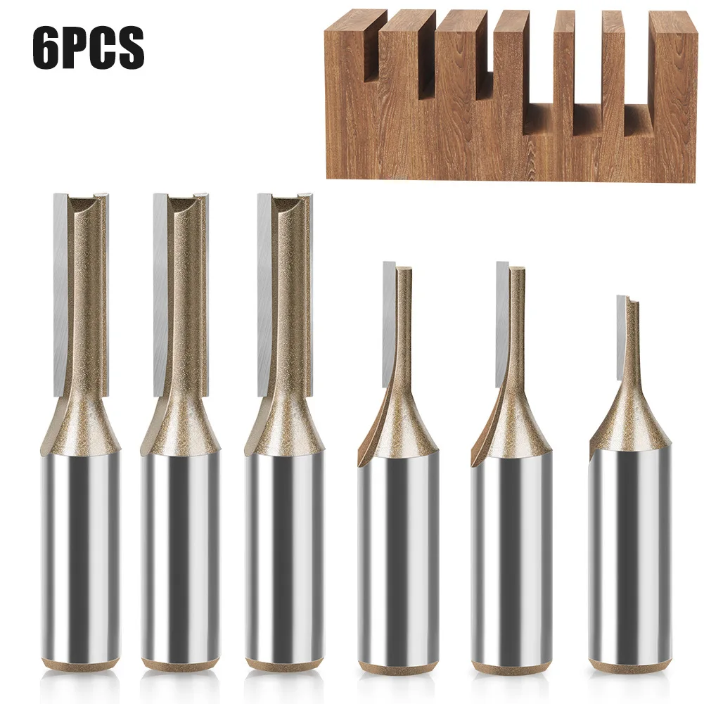 

6pcs 1/2 Handle Professional Grade Alloy Double-edged Straight Knife Set Woodworking Slotting Milling Cutter