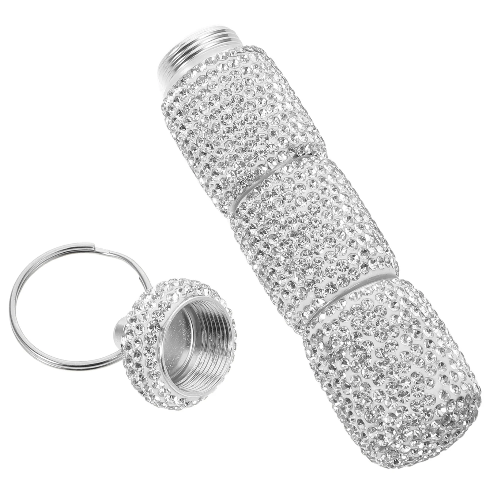 

Portable Mini Pill Case Waterproof Aluminum Alloy Travel Medicine Box Rhinestone Keychain Pill Organizer Airtight Compact