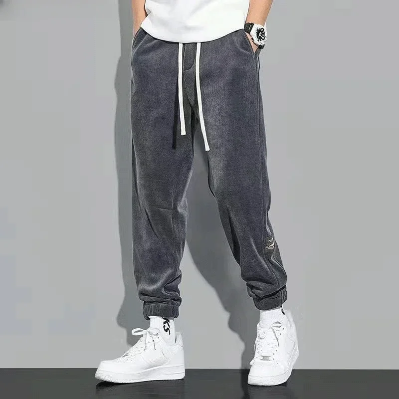 

Harem Man Sports Pants Thin with Zipper Pocket Corduroy Plain Sweatpants for Men Black Trousers Summer Designer Xxl Xxxl Sport