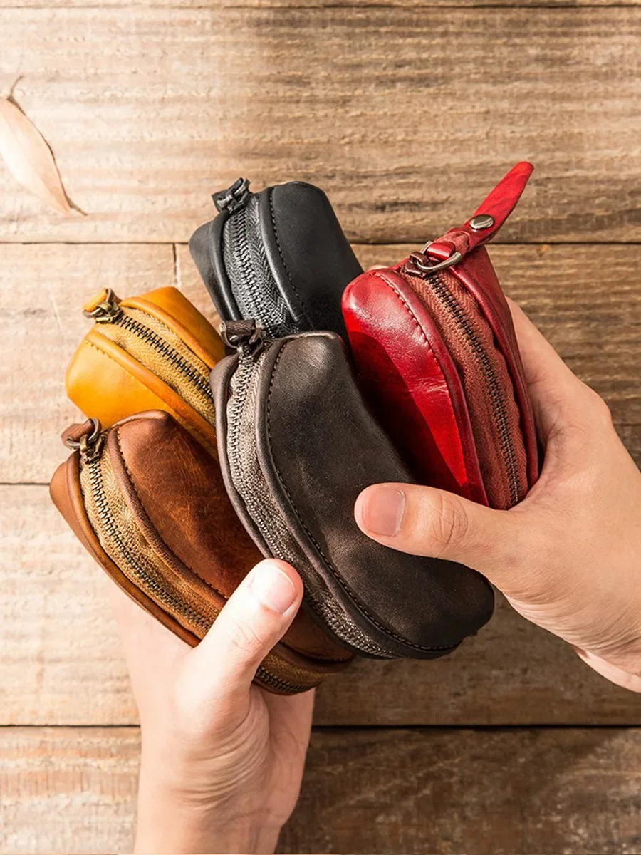 Retro leather storage key bag, personalized and multi-functional first-layer plant-mixed cowhide change bag