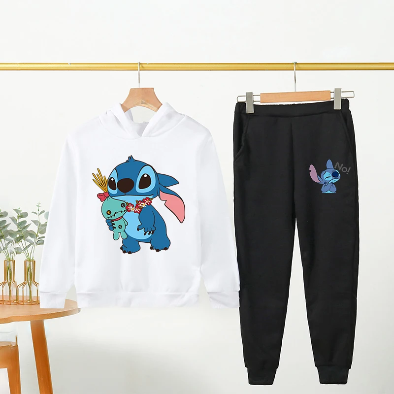

2025 Spring New Children's Hoodies Sets Disney Stitch Printed Boys Casual Pullover Long Pant Two Piece Suit Kids Sweatsuit