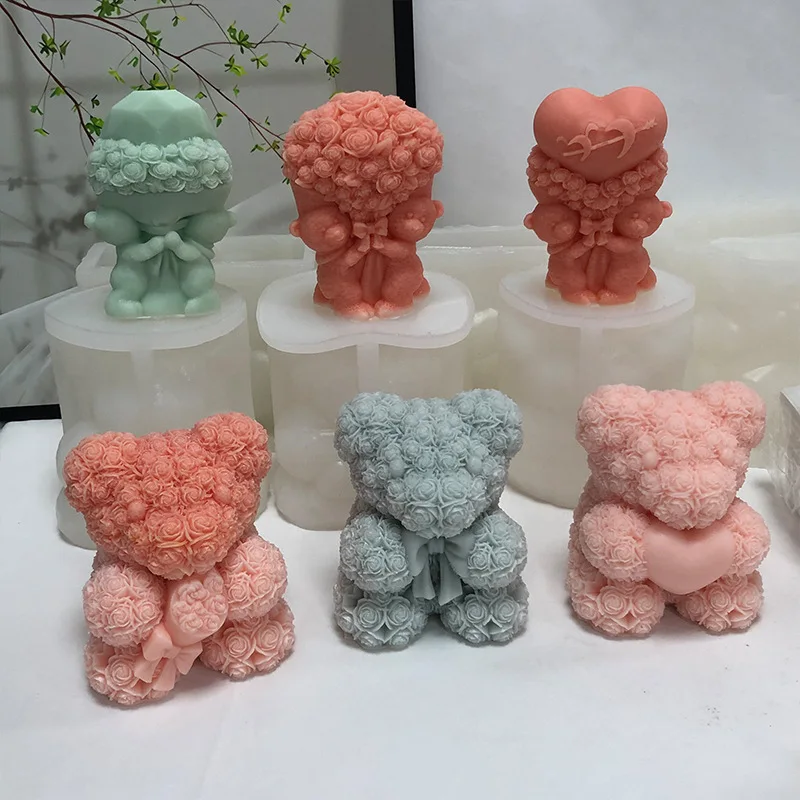 3D 곰 포옹 사랑 실리콘 양초 몰드, DIY 귀여운 곰 애완 동물 양초 만들기 용품, 수제 비누 석고 송진 몰드 홈 데코 선물