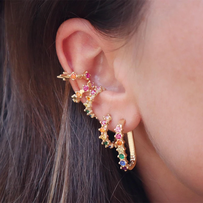CRMYA Gold-plated Stud Clip Earrings For Women Fashion Color CZ Zircon Without Piercing Ear Cuff Earrings 2023 Jewelry Wholesale