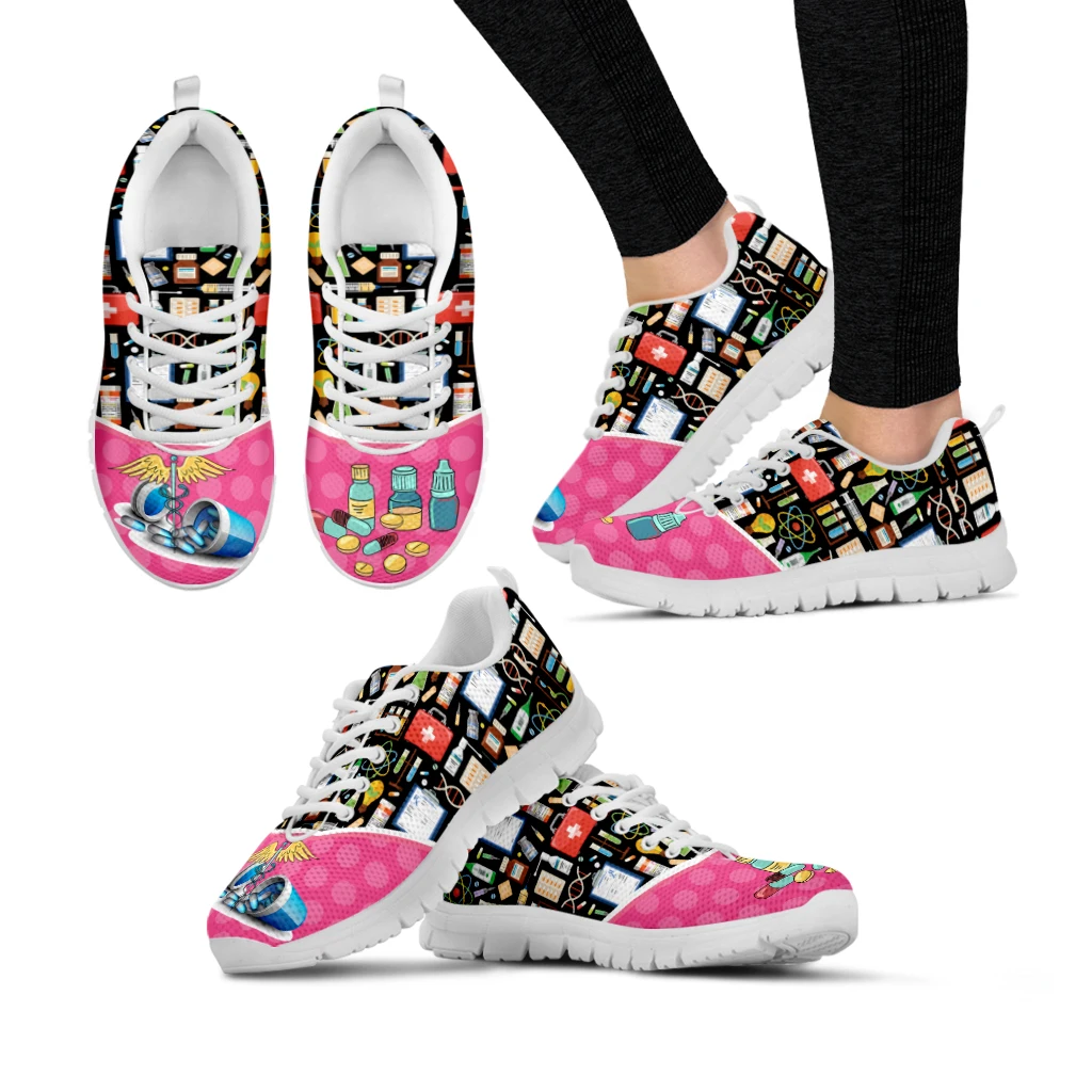 

INSTANTARTS Nurse Doctor Pattern Emergency EMT EMS Paramedic Woman Flats Lace Up Shoe Sneakers Breahtable Spring/Autumn Shoes