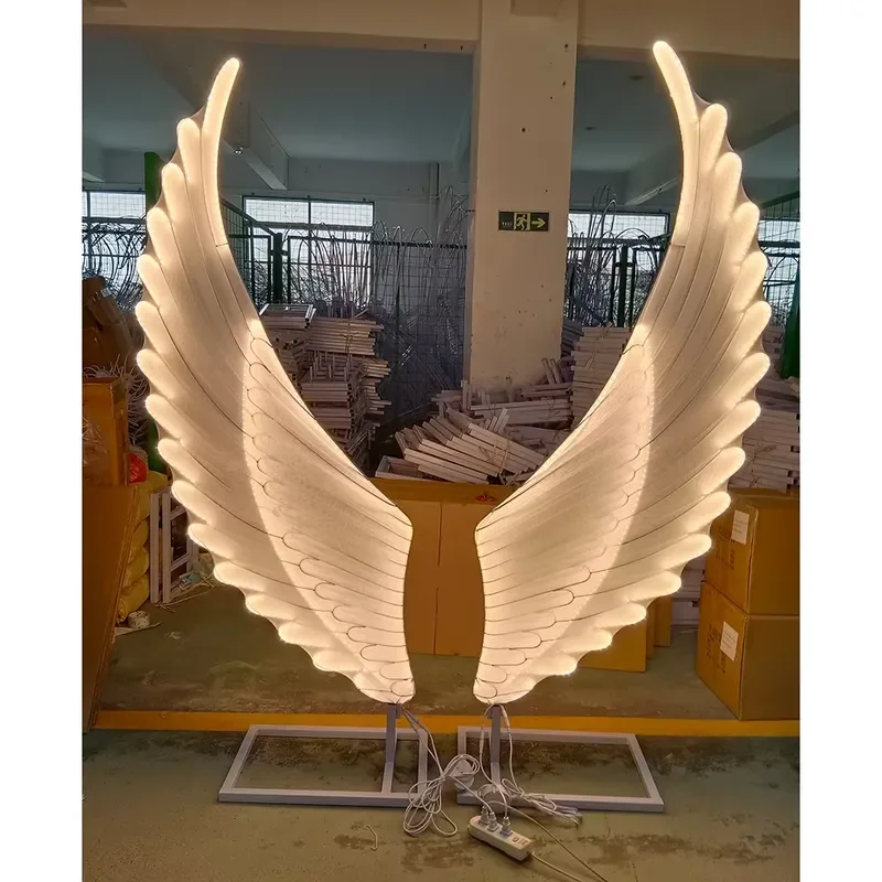 110cm LED Angel Wings Iron Cloth Butterfly Shape Light Up Decor for Wedding Party Stage Background Venue Layout AC Powered