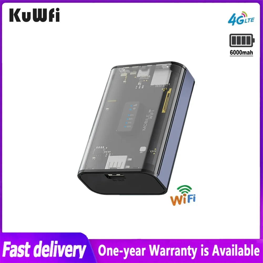 KuWFi 4G Portable Router 300Mbps Mobile Wireless WiFi Outdoor Travel Hotspot 6000mAh Battery Life With Sim Card Slot USB Port