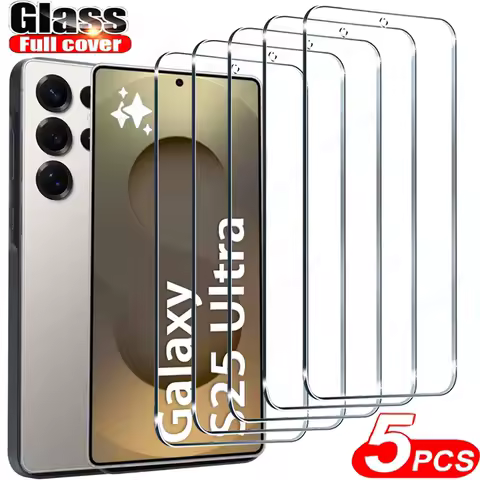 5PCS Fingerprint Unlock Tempered Glass For Samsung S25 S24 S23 Ultra S22 S21 Plus S25 Edge 5G Full Cover Screen Protectors Glass