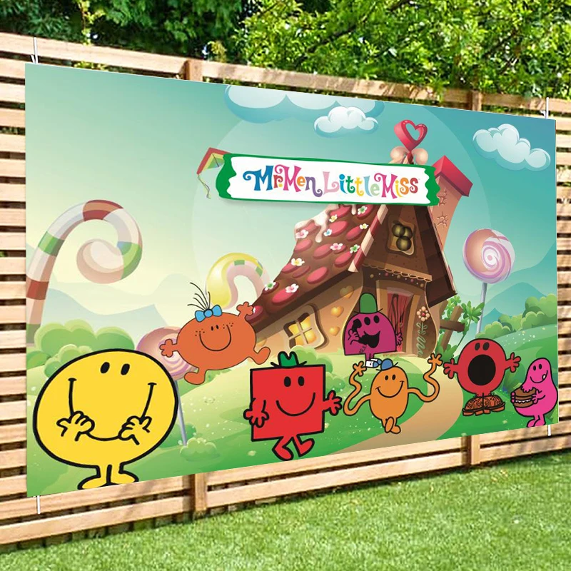 Mr Men and Little Miss Backdrop for Kids Birthday Party Decoration Banner Candy Bar Cute Doll Photography Background Studio Prop