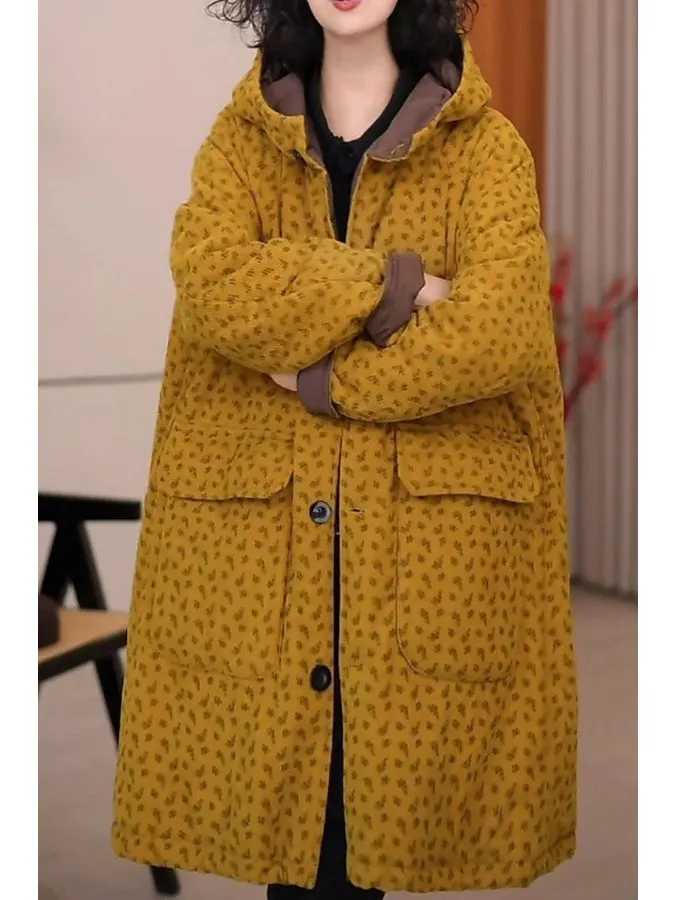 

Faionable Luxury Striped Cotton Hooded Jaet plus Size Warmth Winter Outerwear Loose Wide Sle Commute Winter Coat