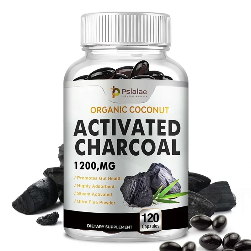 

Activated Charcoal Capsules 1,200 Mg - Organic Coconut Shell, Helps Relieve Gas & Bloating, Detox & Bowel, Digestive Supplement