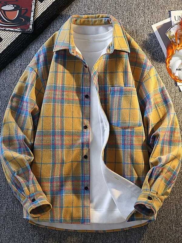 

Мужская фланелевая рубашка в клетку, утепленная, с длинным рукавом, винтажная, ретро, теплая, базовый слой, повседневная, из полиэстера и хлопка