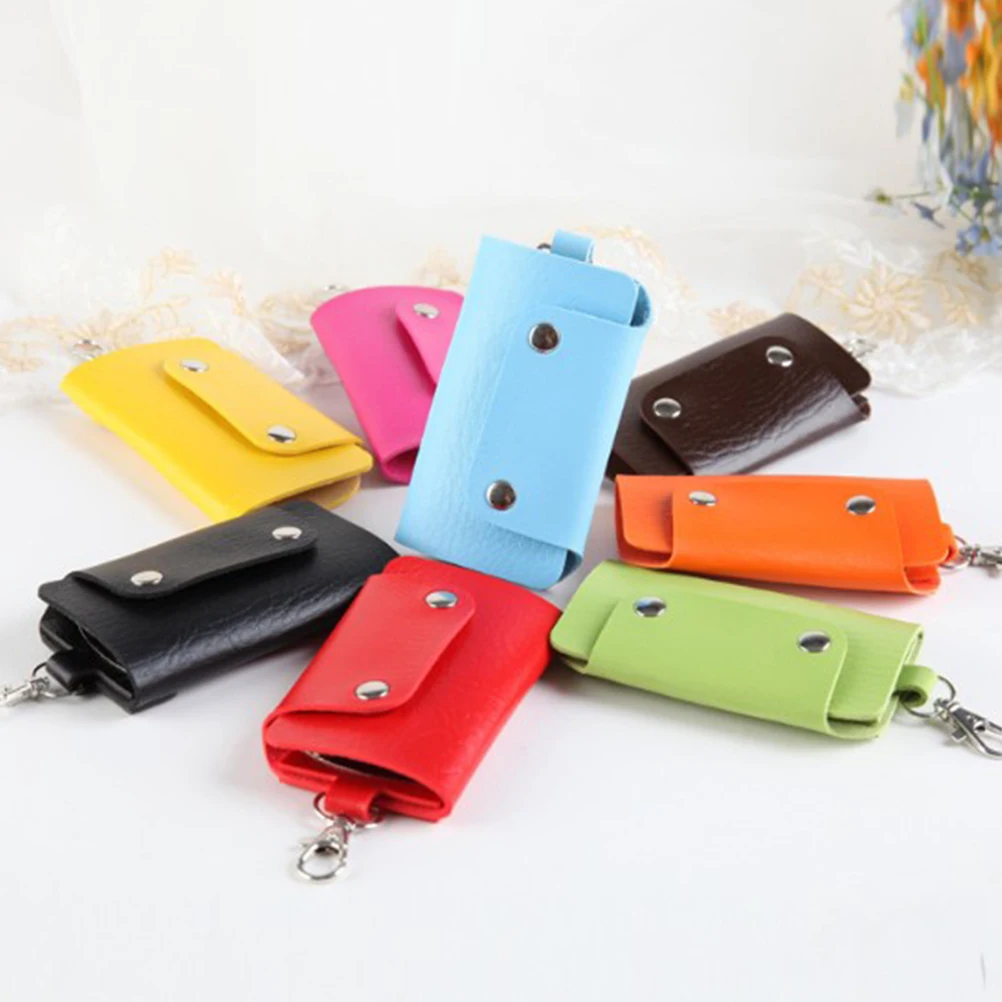 

6PCS PU Key Bag 2 Fold Door Key Bag Portable Key Storage Pouch Stylish Car Storage Pack for Home Store Office Use Random