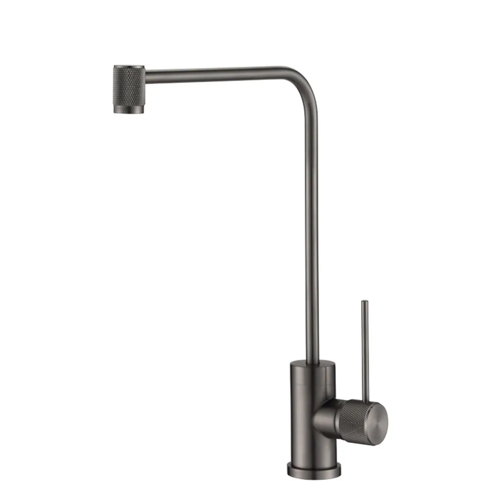 Gun Grey Copper Kitchen Sink Faucet, Rotação 360 °, Único purificador de água fria, Torneira direta, Preto, Filtros da torneira