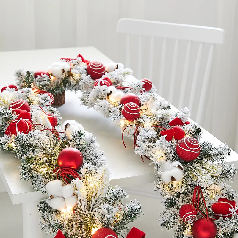 Christmas decorations luminous encrypted flocked white rattan tabletop ornaments hotel mall window door head arrangement