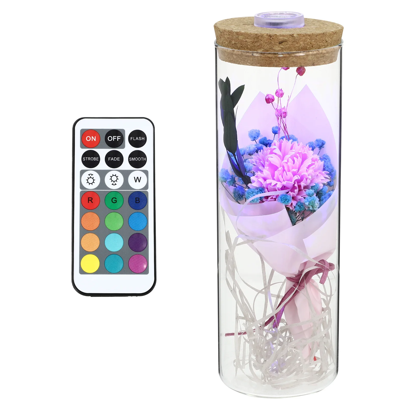 

Luminous Preserved Flower Bottle Set with Glass Dome Romantic Decor for Living Room Bedroom Anniversary Christmas Valentine Gift