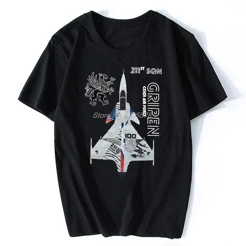 Czech Air Force 211 SQN JAS-39 Gripen Fighter T Shirt Men Cotton Tees Tops Streetwear mens designer clothes Short Sleeve manga