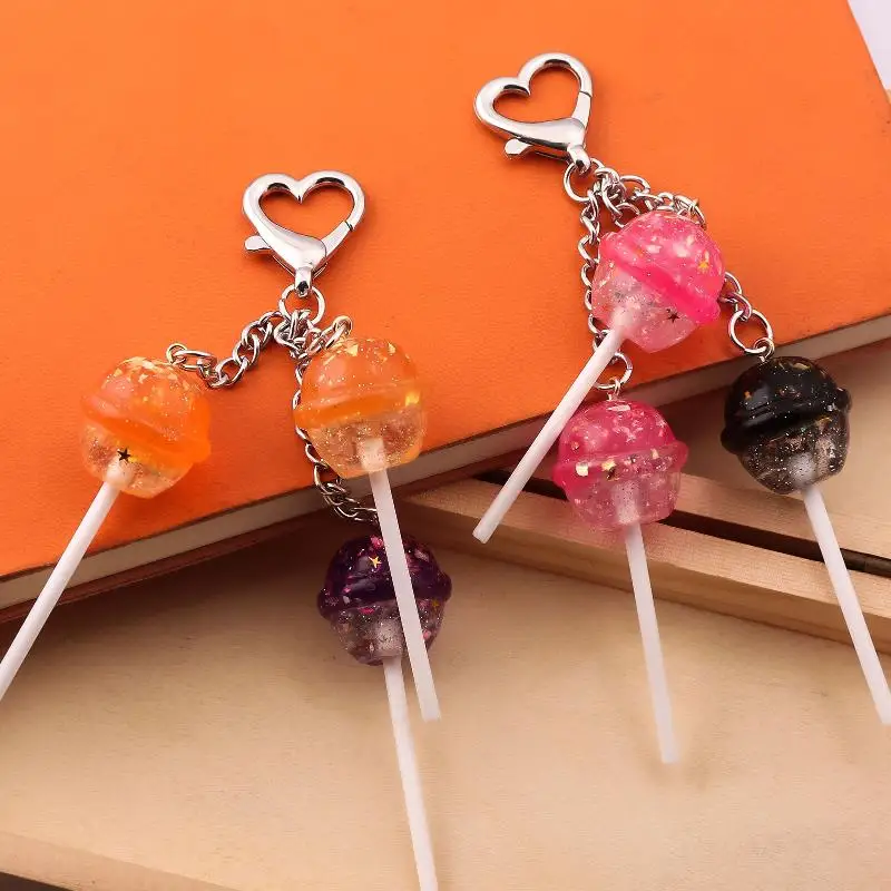 1 قطعة شفافة الراتنج كيس الحلوى قلادة محاكاة مصاصة المفاتيح السيدات اكسسوارات هلام اللون حلوى صغيرة حلقة رئيسية هدية