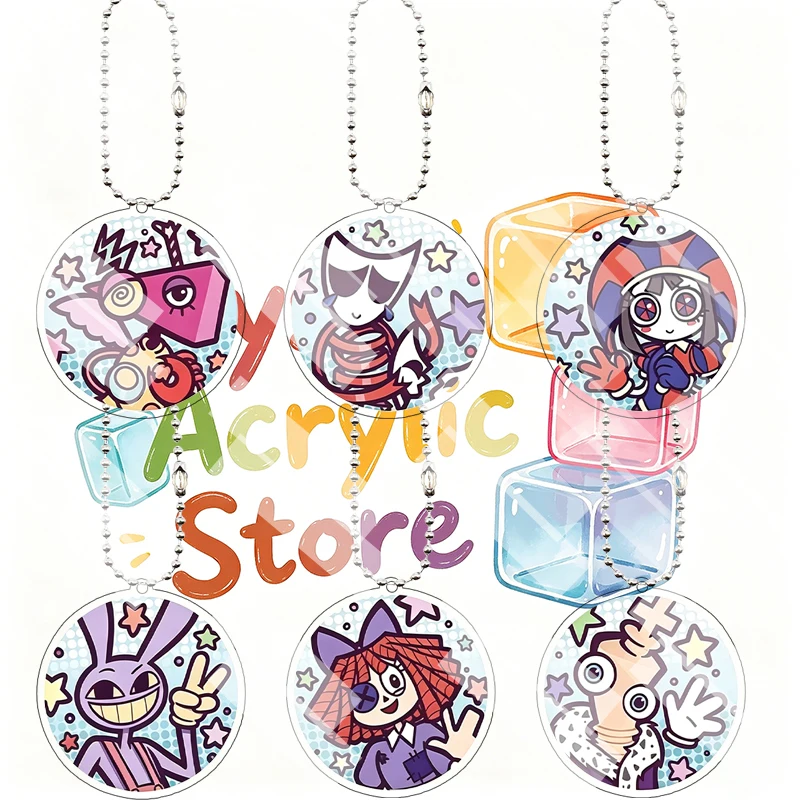 Anime Amazing Circus Q Version Cartoon Acrylic Keychain Gangle Ragatha Pomni Character Backpack Pendant Key Ring Charm Gifts Toy