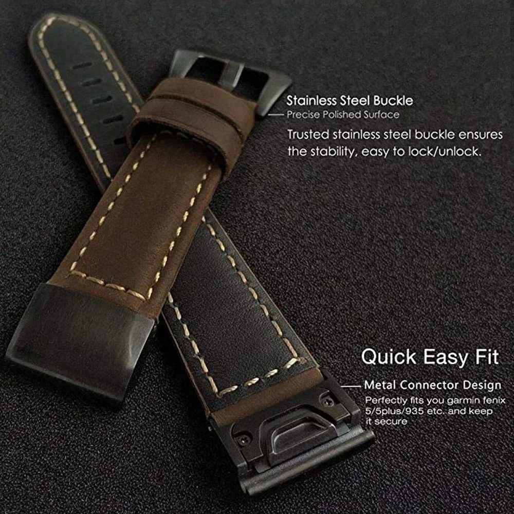 26mm 22mm Leather Band for Garmin Fenix 8 FE 7 7X 5X 6 6X 51/47mm QuickFit Strap for Enduro 3 2 Forerunner 965 955 Correa Straps