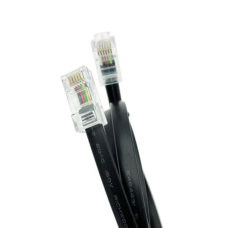 RJ12 6P6C Extension Cable, Pure Copper 6-core Flat Telephone Cord With 6P6C Long Body Crystal Plug