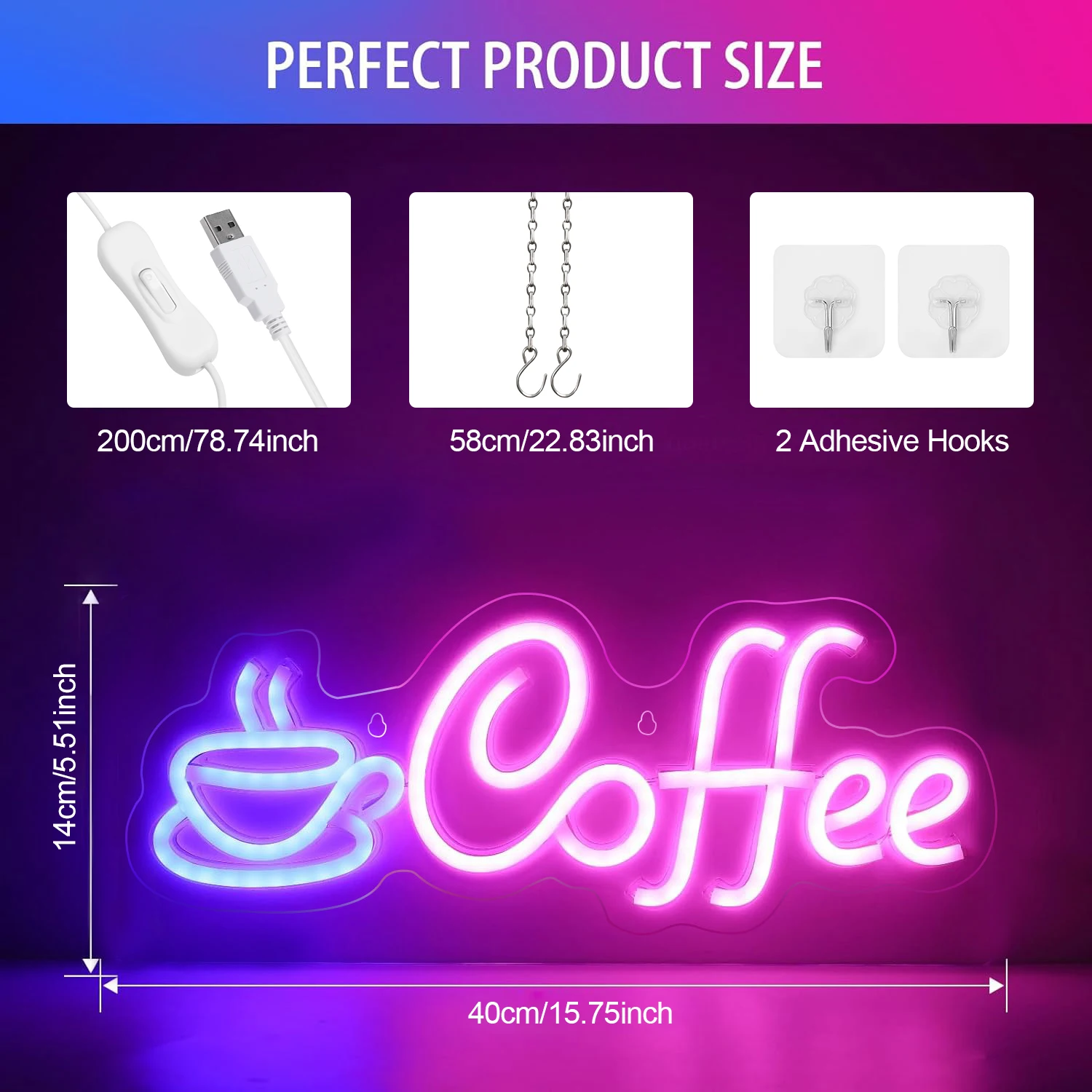 Coffee Neon Sign LED Neon Lights USB Powered Neon Light Signs Wall Decor for Cafe Bar Resturant Beer Pub Bedroom Birthday Party