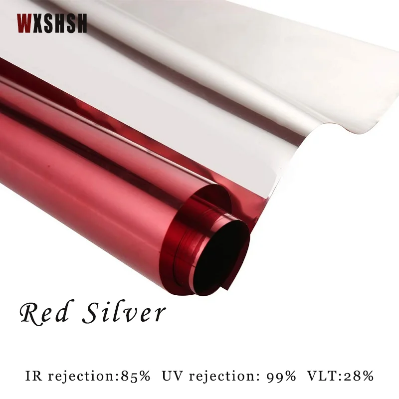 Adhesive film for glass Glare Reduction Tinting Roll Foils Energy-Saving Durable Removable for Home Building Red Silver Color 5m