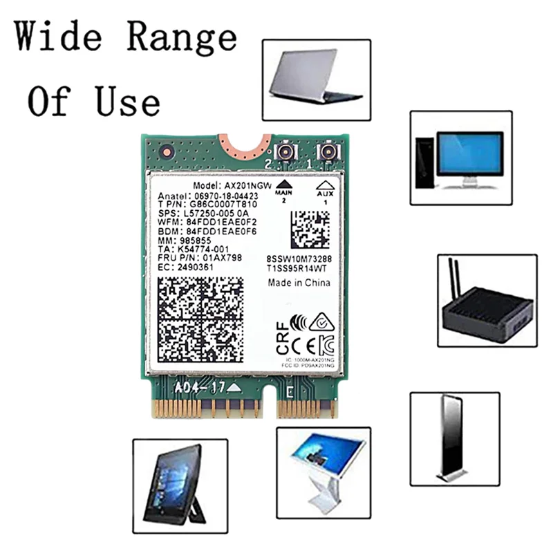 AX201NGW WiFi-kaart met 2XAntenne 2,4 Ghz + 5 Ghz WiFi 6 3000 Mbps M.2 CNVio2 Bluetooth 5.1 WiFi-adapter voor Win10