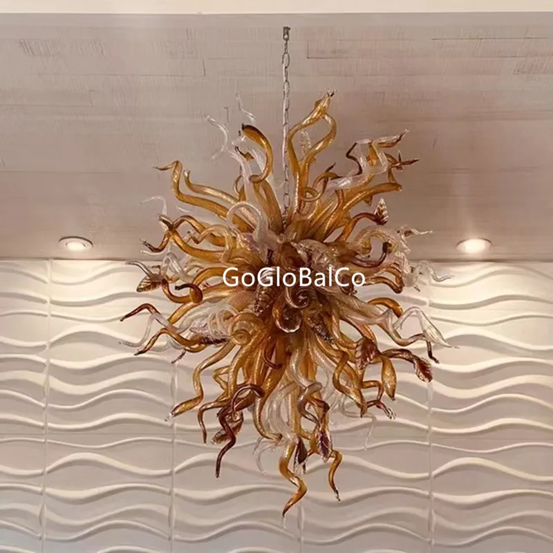 

Contemporary Blown Glass Pendant Light Fixtures Retro Lighting Chandelier Traditional Indoor Decoration 36 Inches