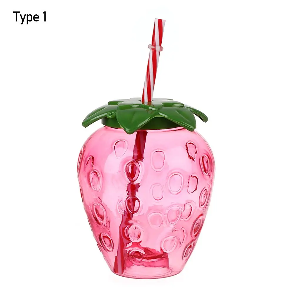 

Lovely 500ml Tea Milk Coffee Strawberry Straw Cup Cartoon Drinkware With Lid Drinking Water Bottle