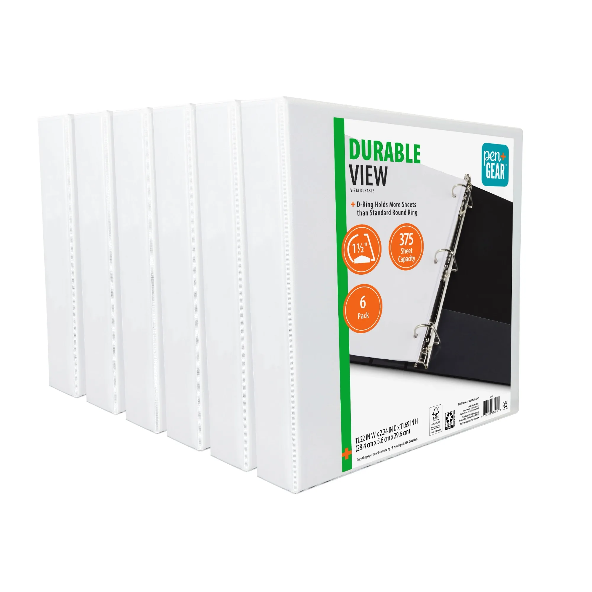 1.5インチリング付き、傾斜Dリング、ホワイト、6個パック