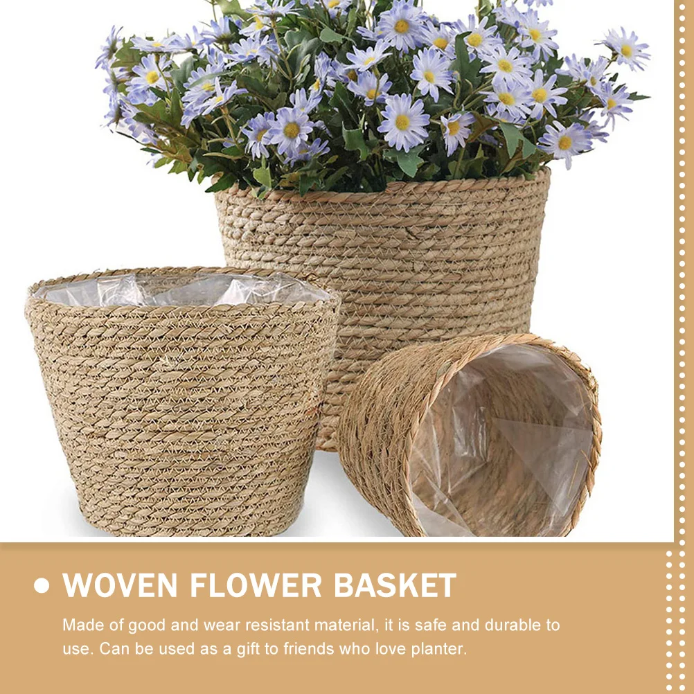 Woven Flower Pot Large Durable Plant Basket for Indoor Home Tree Planter Rustic Straw Weaving Storage Container