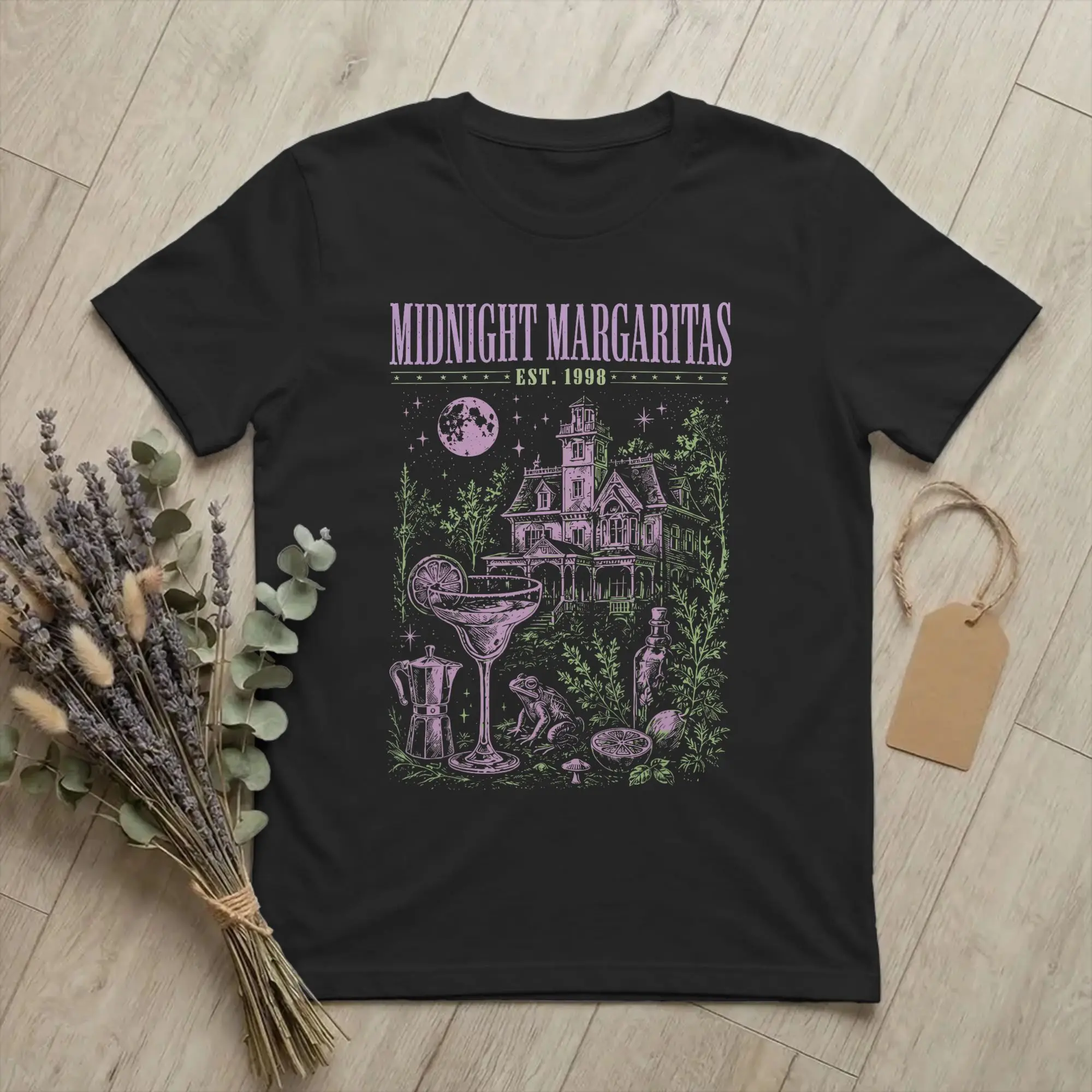 Midnight Margaritas Halloween Men T Shirts Magic Witch Drinking Tees Short Sleeve Crew Neck T-Shirt 100% Cotton Gift merchandise