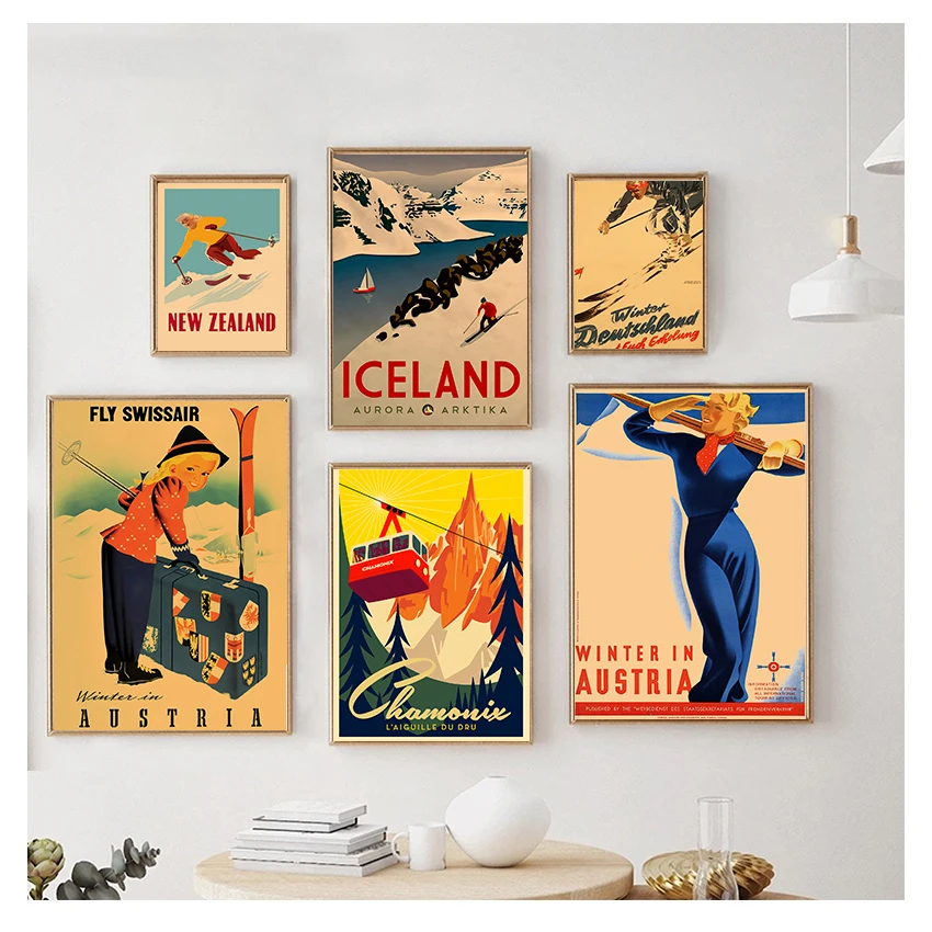 Painting Vintage Wall Kraft Posters Coated Wall Stickers Home Decoration Pictures Gift Ski in Australia New Zealand Canvas