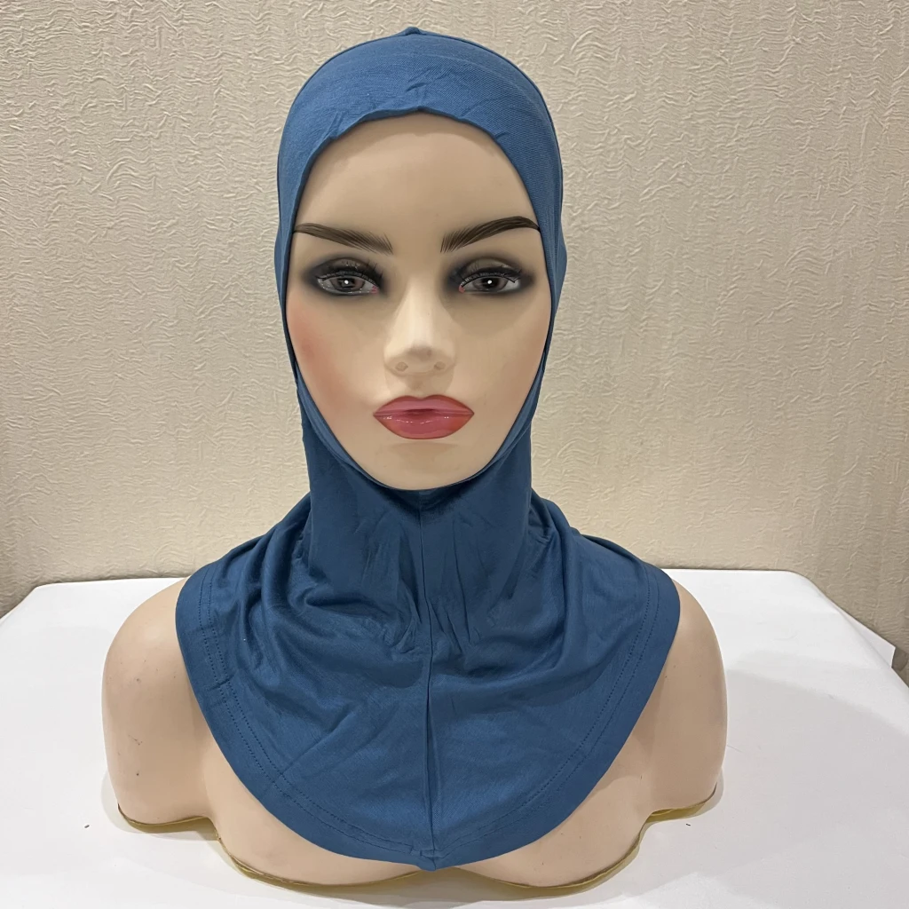 C215 Extra Longer Modal Cotton Jersey Bigger Size Slim Face Ninja Underscarf Full Cover Muslim Hats Headband Inner Turban Caps