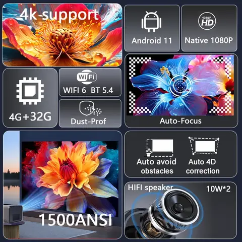 Huaweishi-J10 LED Projector, 1920x1080P, Autofocus, 4K, HD Video, Outdoor Mobile Phone, Android Smart Home Theater, New