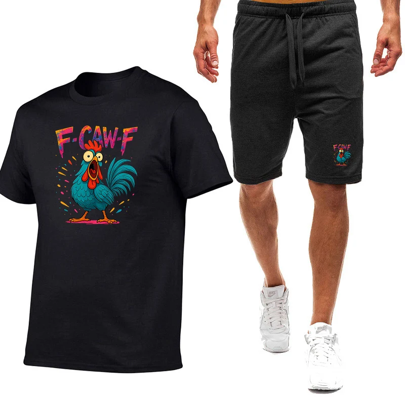 2025 verano hombres F Caw F pollo Logo estampado versátil viaje diario camiseta ligera deportes de playa pantalones cortos trajes
