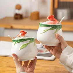 Koi Ceramic Seasoning Jar Kitchen Combination Set Household Salt Jar Seasoning Box Moisture Resistant High Temperature Resistant