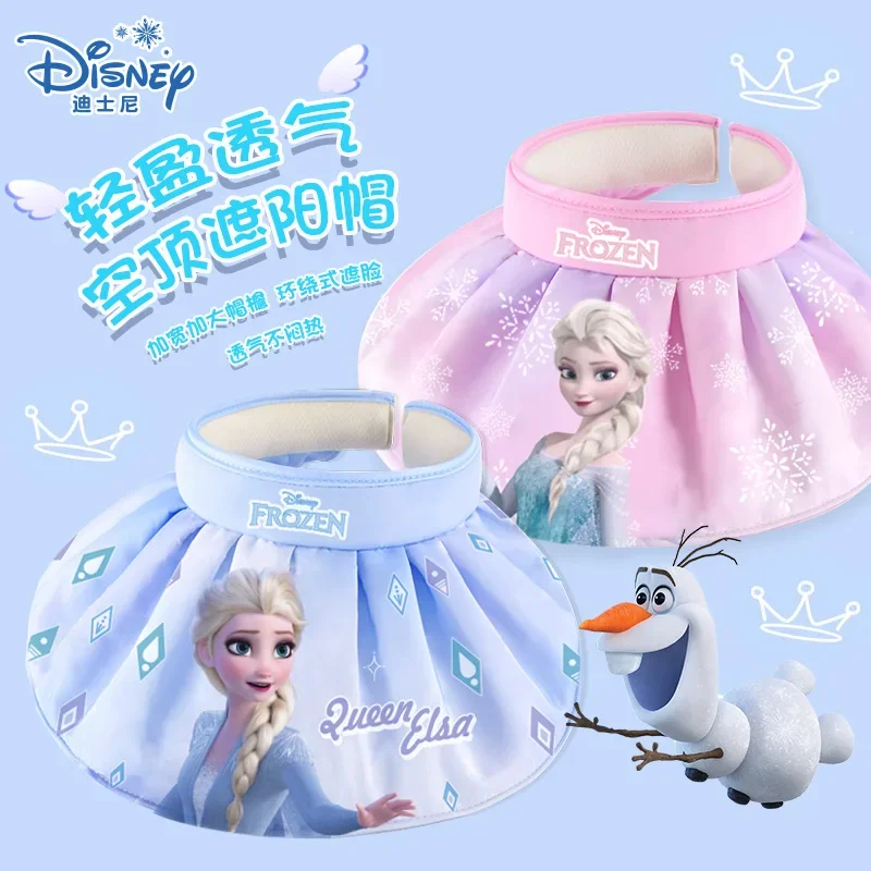 

Disney Frozen Elsa Kids Sun Protection Hat Kawaii Wide Brim Children's Empty Top Sun Hat Breathable Cartoon Foldable Cap