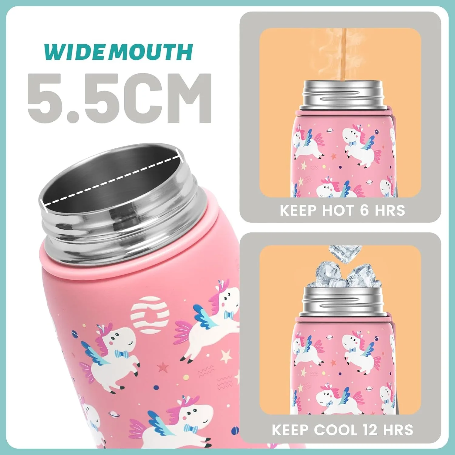 FEIJIAN Kids Stainless Steel Thermos Mug Cartoon Leak-Proof Vacuum Flask Children Thermal Water Bottle Thermocup