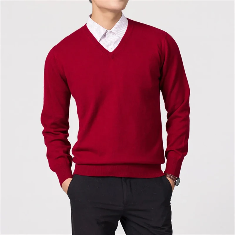 Wool Men\'s Sweaters V-neck Pullovers Cashmere Knitting Hot Sale Spring Autumn Sweaters Knitwear High Quality Jumpers Clothes