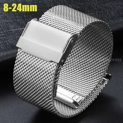 8/10/12/14/15/16/18/19/20/21/22/24mm All Size Milanese Watch Band for DW 0.6mm Mesh Stainless Steel Strap Double Safety Buckle