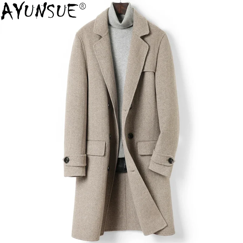 

AYUNSUE New Winter 100% Wool Coats for Men 2023 Double-sided Woolen Jacket Men Mid-length Thickened Down Liner Jackets Down Coat