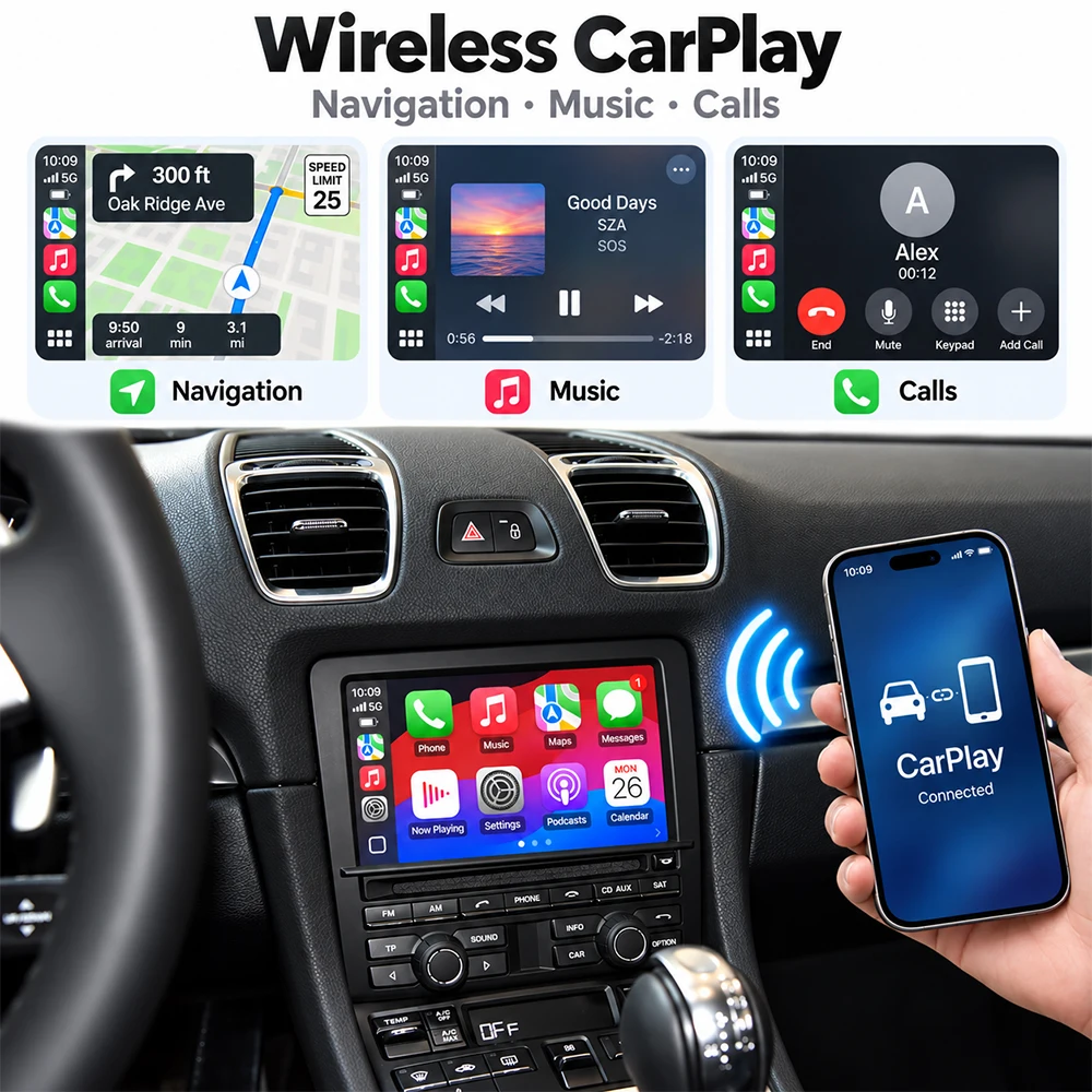 Wireless CarPlay Android Auto Module for Porsche CDR3.1 Boxster 2010-2015 Cayenne 2010-2016 Panamera 2010-2016 7inch OEM Screen