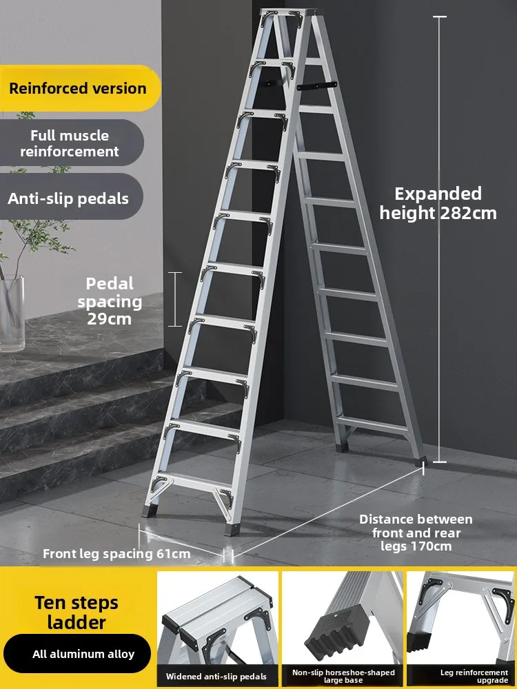 Escalera multifuncional de aleación de aluminio engrosada, escalera doméstica desmontable tipo espiga, escalera plegable, escalera telescópica