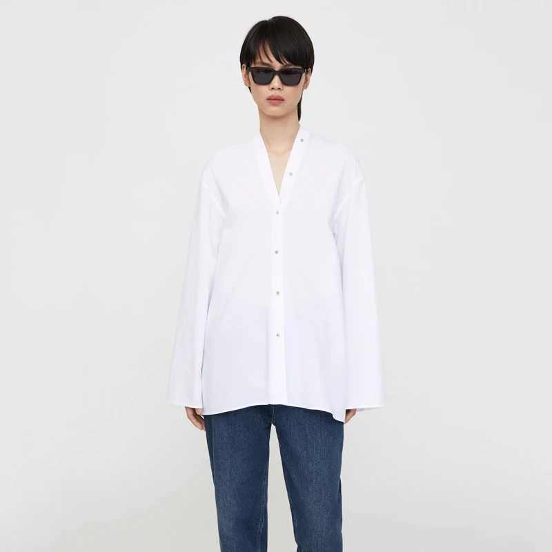 

Свитер Nordic Mat Long Sve White с V-образным вырезом, на пуговицах, с вышивкой, свободного кроя, для повседневной носки, из чистого хлопка, однотонный.