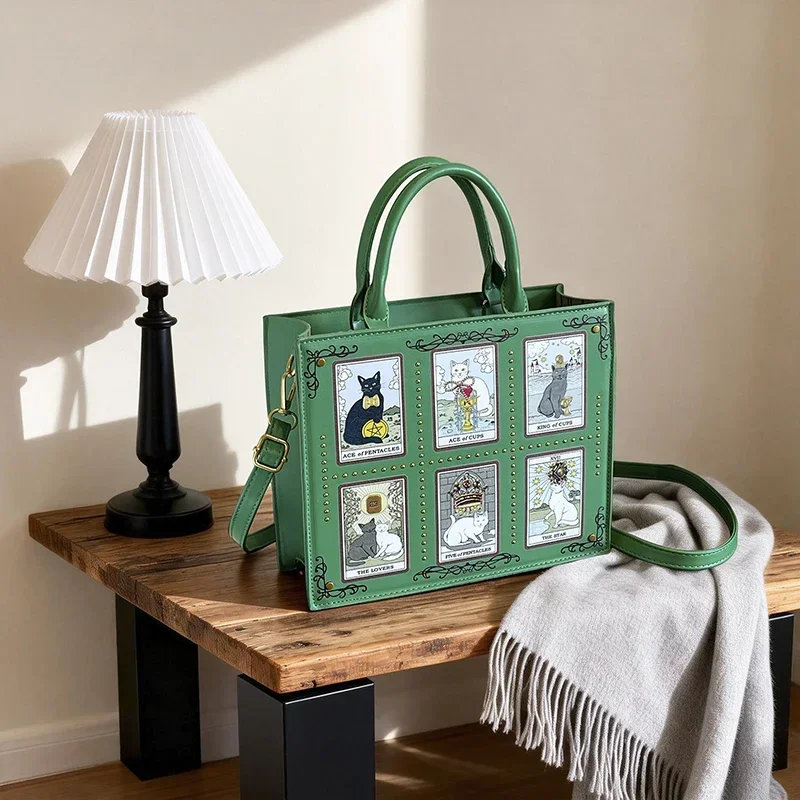 Neue Katzenelfen-Handtasche: Stylische, vielseitige Damen-Umhängetasche, trendige Fantasy-Schultertasche, quadratische Tragetasche, Aktentasche mit Stauraum – Detail 10