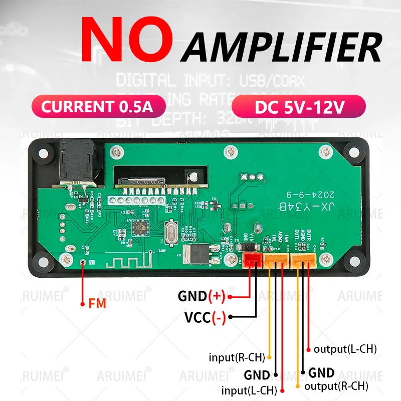 Bluetooth Decoder Module 5v No Amplifier Digital Audio Player FM Radio USB TF AUX Mic Bluetooth Receiver for Amplifier DC 5V-12V