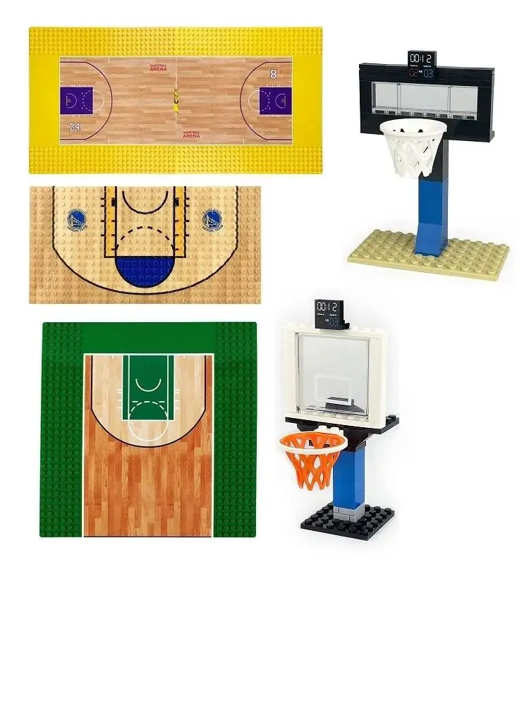 MOC Sport joueur de basket-ball Mini figurines d'action support de basket-ball cour plaque de Base accessoires blocs de construction briques jouets cadeaux