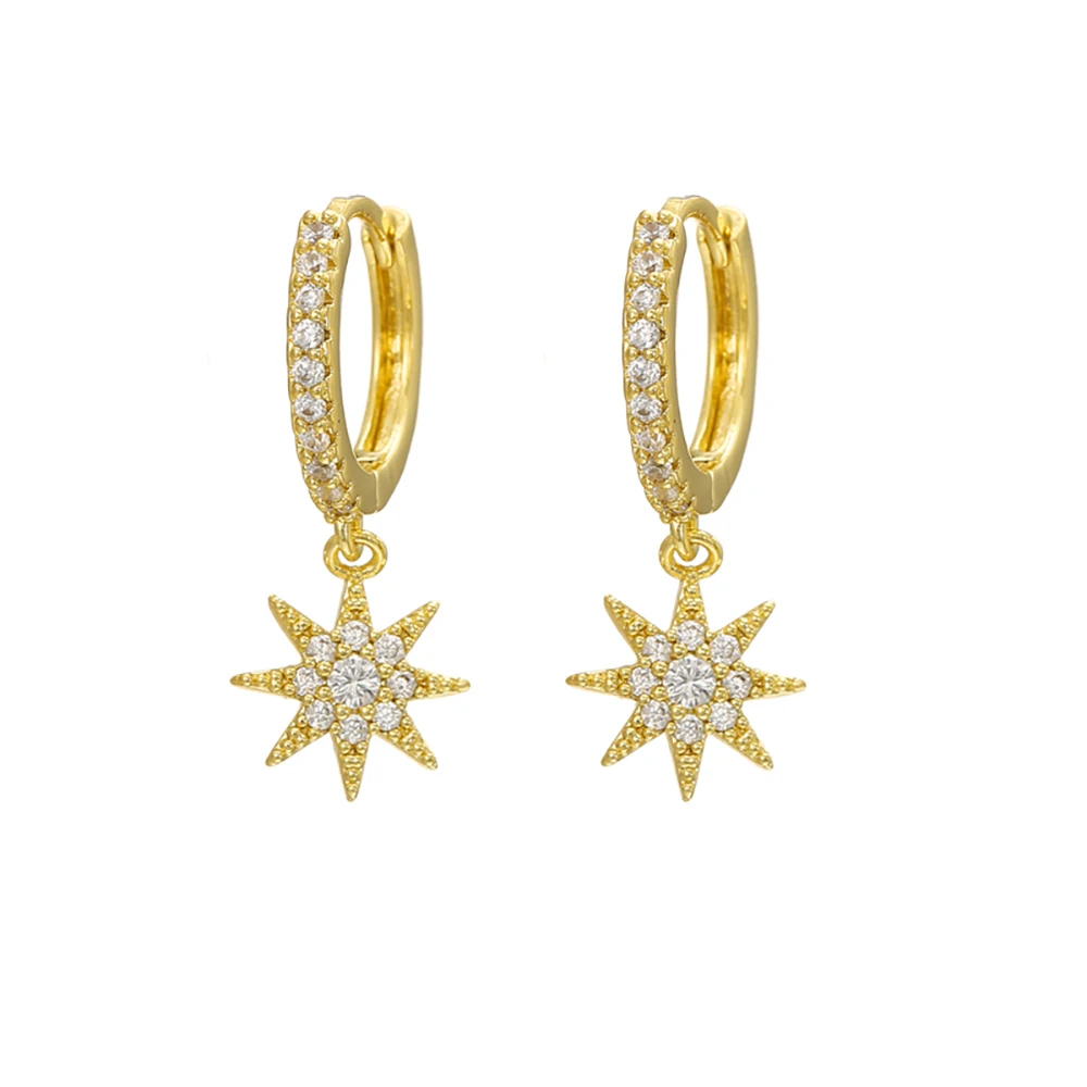 2PCS Stainless Steel Crystal Zirconia Moon Star Hoop Earrings Delicate Punk Huggie Earring Ear Buckle Cartilage Piercing Jewelry